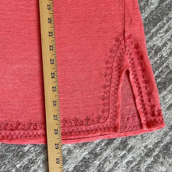 J. Jill Love Linen Henley Blouse Women Size L Pink Boho Embroidery and Studs - Picture 7 of 12